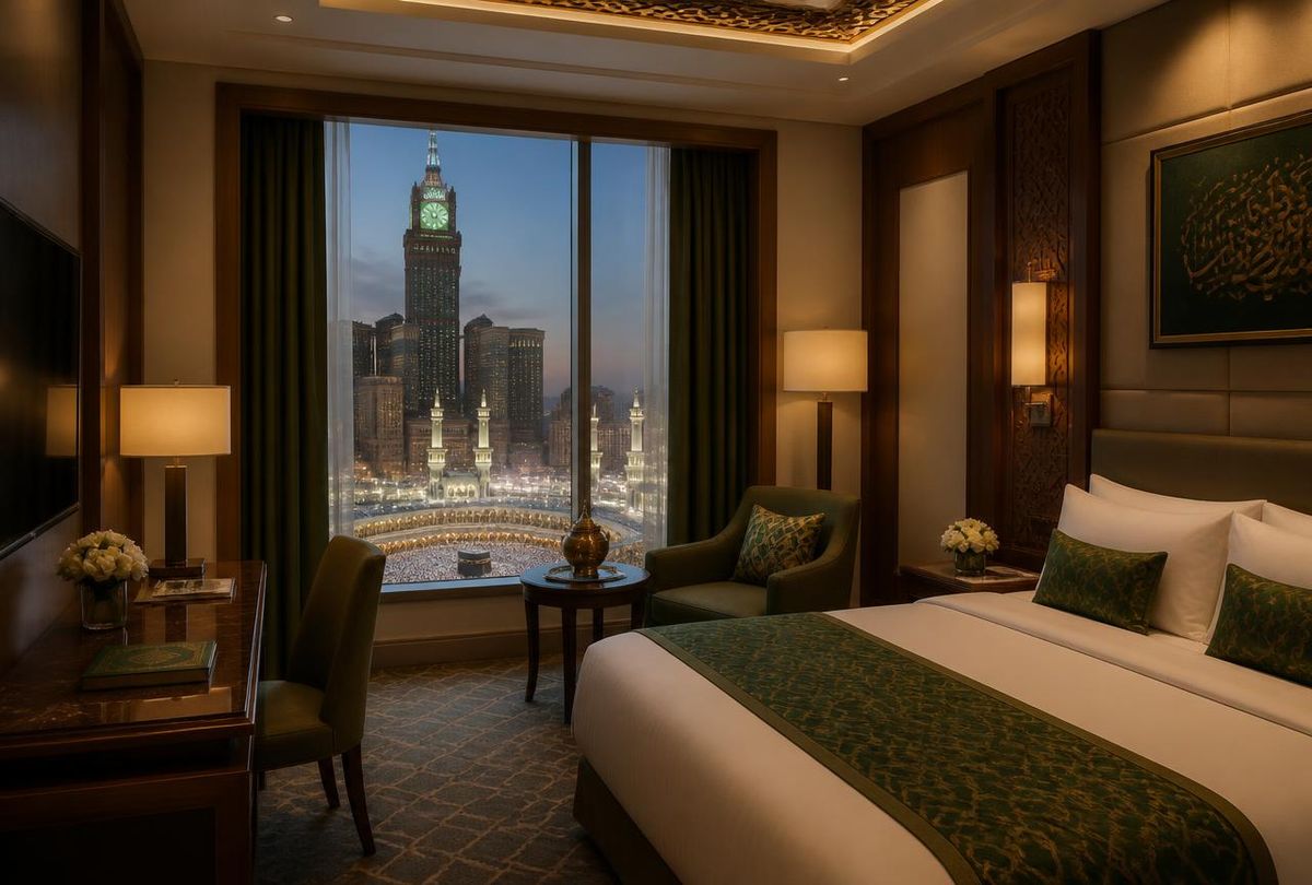 Luxury hotel room overlooking the Grand Mosque in Makkah